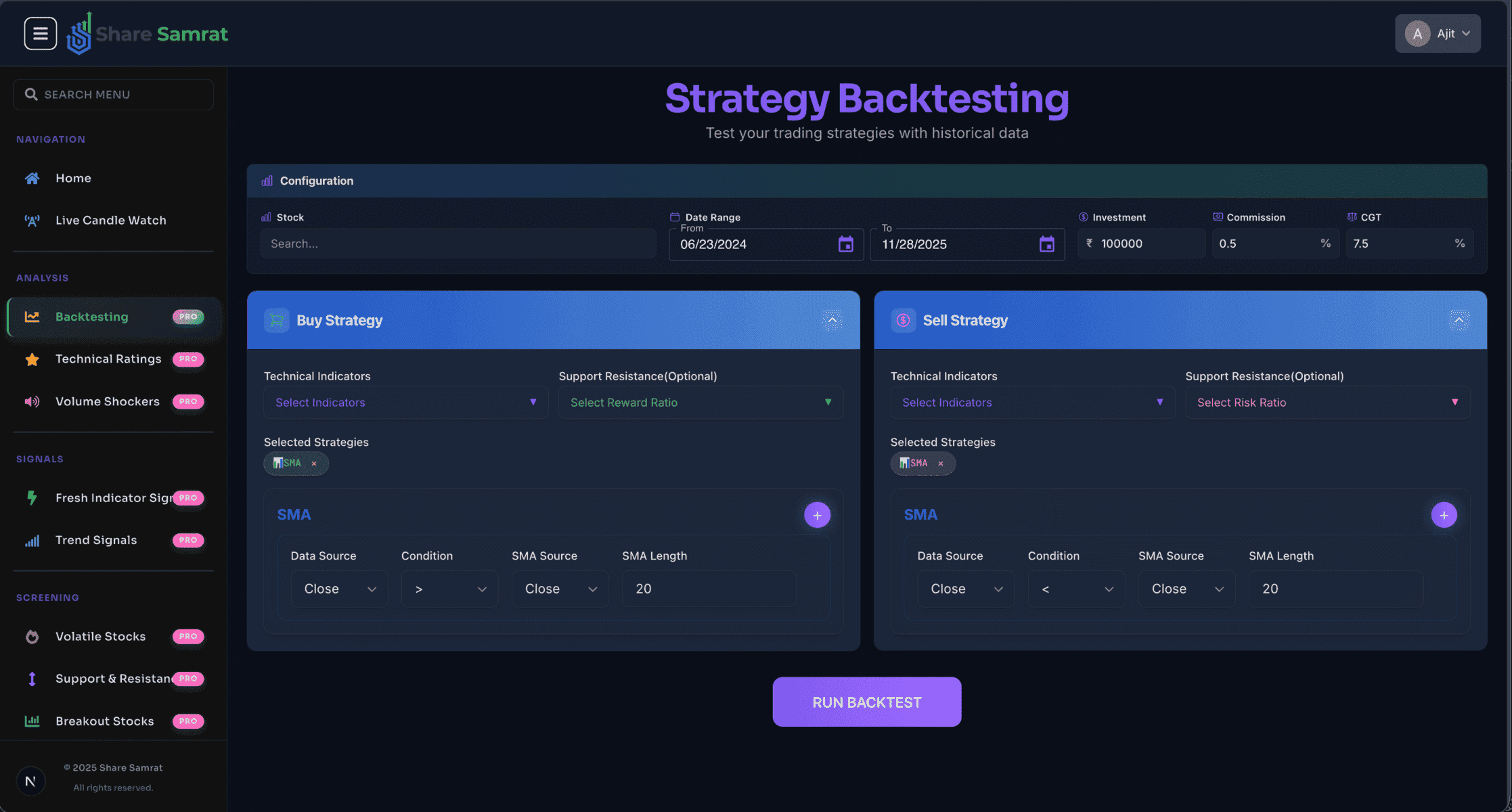 Share Samrat Dashboard Interface